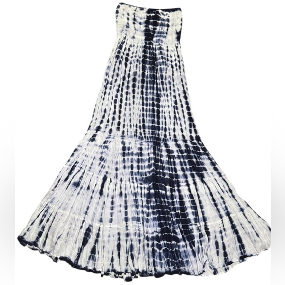 Womens Raviya Tie Dye Strapless Smocked Maxi Dress Cover up Medium White Blue - Picture 8 of 16